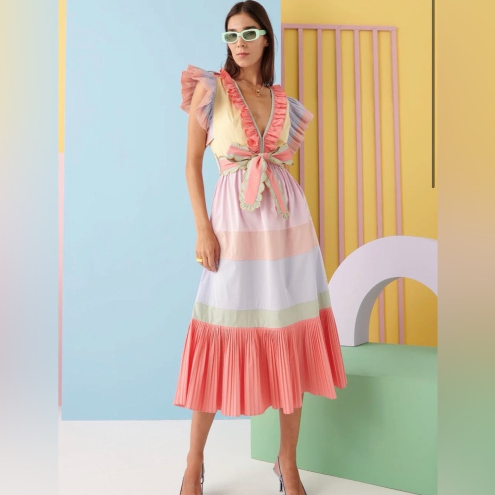 Celia B Size S • Marcellene Midi Dress Boho Ruffle Resort Vacation *NO BELT*.